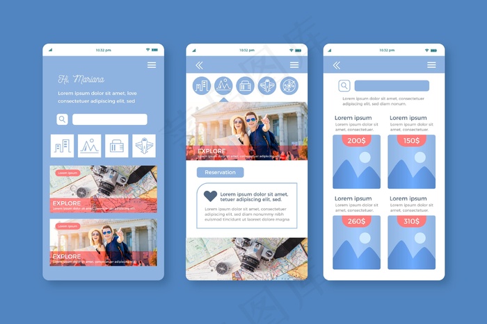 旅游预订应用界面eps,ai矢量模版下载