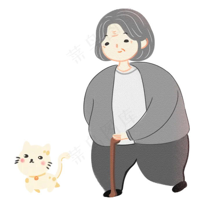 重阳节猫咪配老奶奶散步(2000X2000(DPI:150))psd模版下载