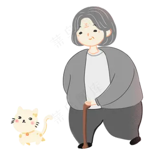 重阳节猫咪配老奶奶散步
