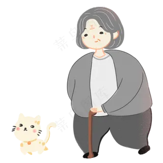 重阳节猫咪配老奶奶散步