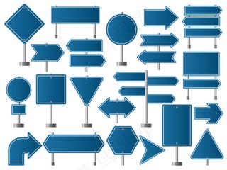 街道标志。道路-公路指示器和空板-交通收集方向