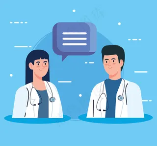 带听诊器和语音泡泡的夫妇医生