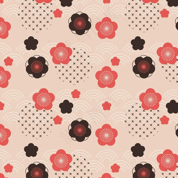 复古几何形状中的梅花无缝图案eps,ai矢量模版下载