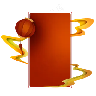 红色剪纸风灯笼标签