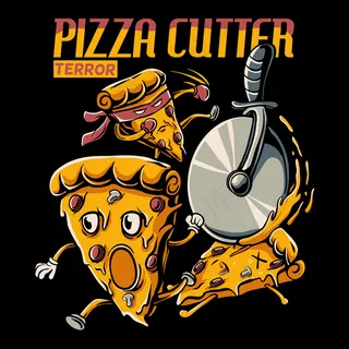 披萨片卡通追逐披萨刀轮插图