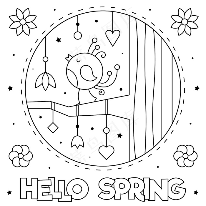 你好，斯普林。彩色页面。非黑即白的