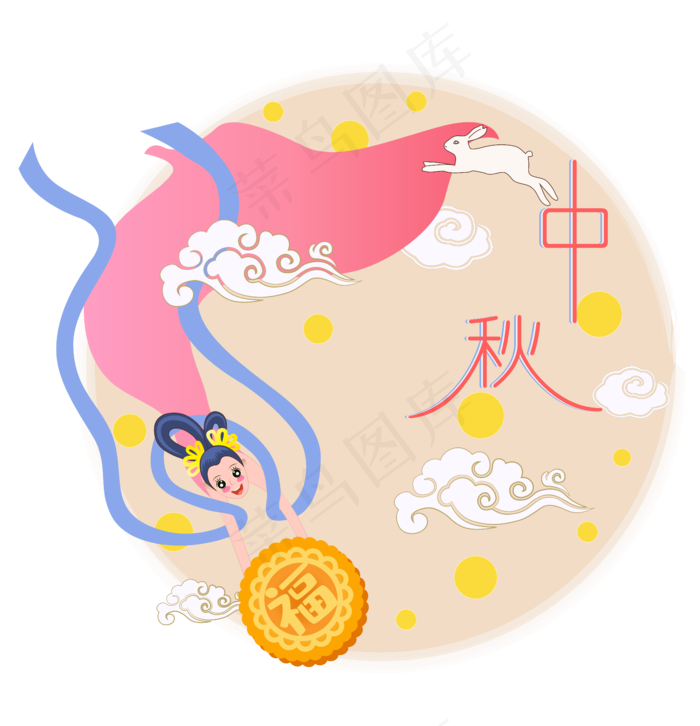 中秋嫦娥奔月送月饼(2000X2000(DPI:300))ai矢量模版下载
