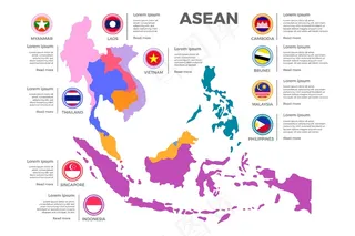 白色背景的东盟地图