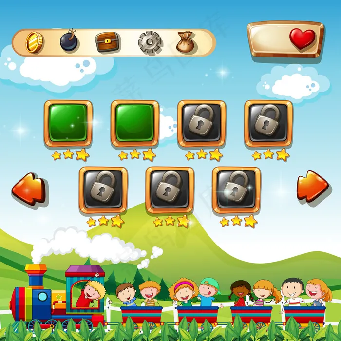 儿童在火车上的游戏模板