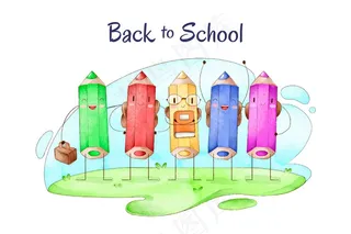 水彩画回到学校背景