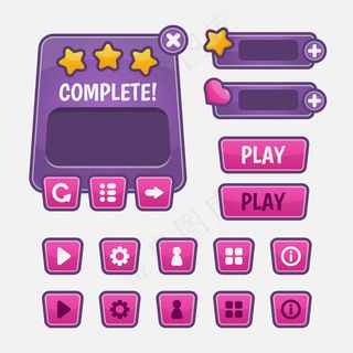 rpg和冒险游戏的一套游戏菜单选择，包括菜单、关卡选择和选项。