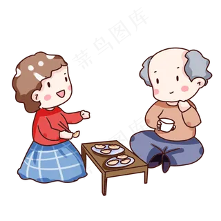 手绘卡通重阳节老人吃饺子