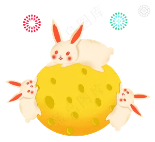 中秋节八月十五月球兔子卡通手绘