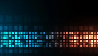 数字技术闪亮的蓝色和橙色深色背景设计