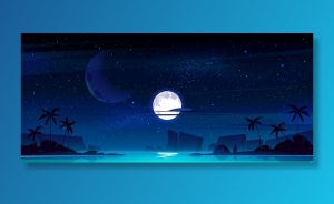 夜间有海湾的热带景观
