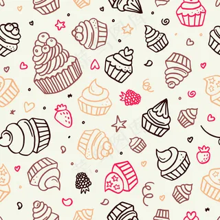 手绘纸杯蛋糕涂鸦背景无缝图案
