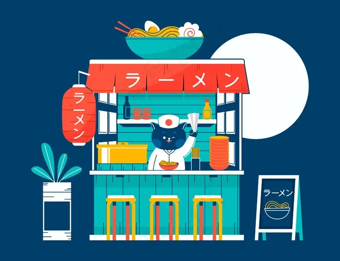 手绘日本拉面店eps,ai矢量模版下载