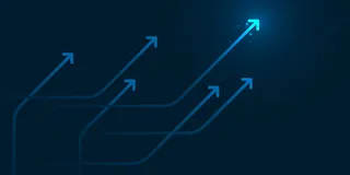 通过复制空间业务增长概念，在深蓝色背景上闪烁迂回的箭头