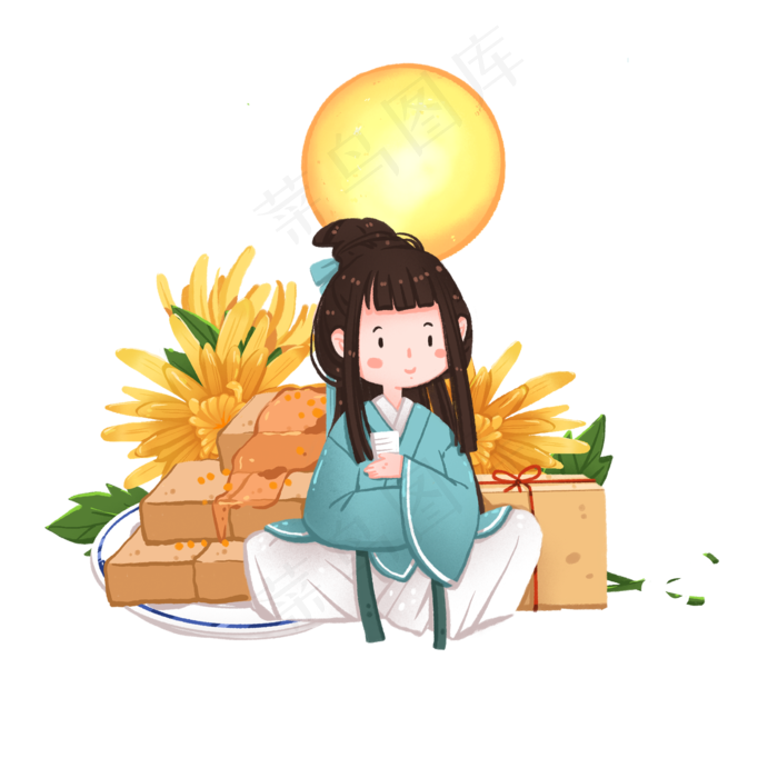 秋季节气节日喝茶小精灵(2000X2000(DPI:300))psd模版下载