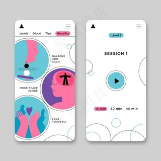 冥想应用程序屏幕集合