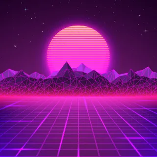 紫色复古景观。未来行星霓虹山和日落背景。科幻抽象几何景观。 紫色复古景观。未来行星霓虹山和日落背景。科幻抽象几何景观。
