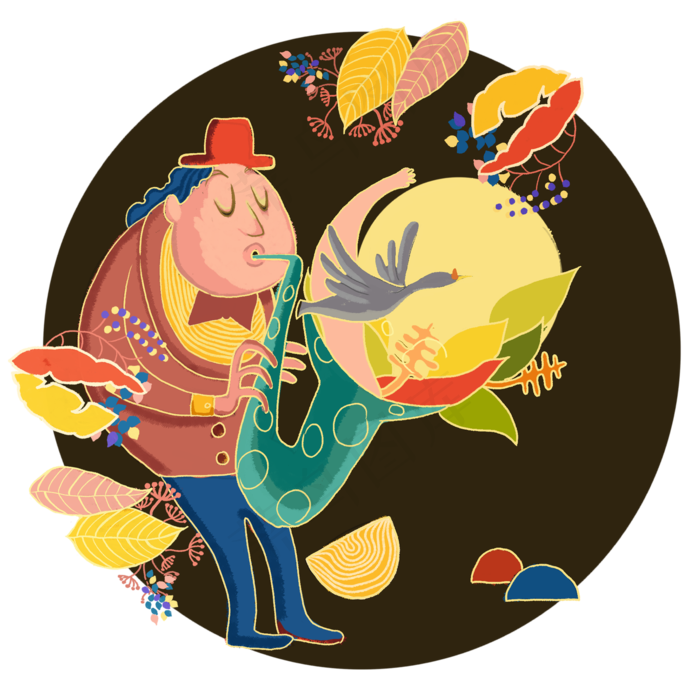 秋日秋季秋夜艺术家吹奏萨克斯彩