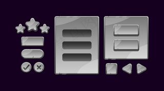 一套石头摇滚游戏ui板弹出窗口和按钮的gui资产元素