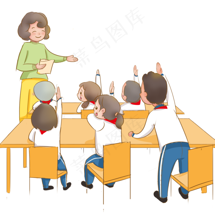手绘小学生举手发言(2000X2000(DPI:300))psd模版下载