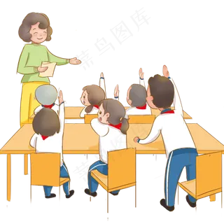 手绘小学生举手发言