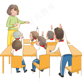 手绘小学生举手发言