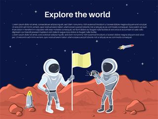 宇宙飞船、火箭、火星车的矢量插图集。涂鸦卡通矢量图标。