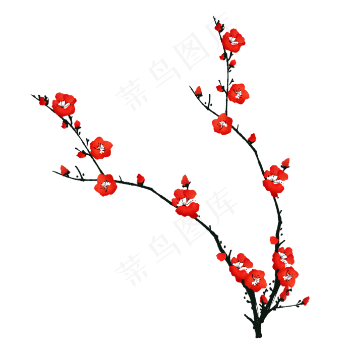 红色系树枝免扣图