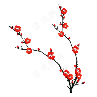 红色系树枝免扣图