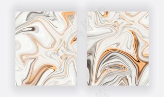 灰、白配金液水墨抽象集