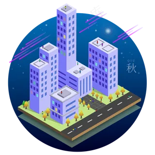 2.5D科技城市流星星空下四季