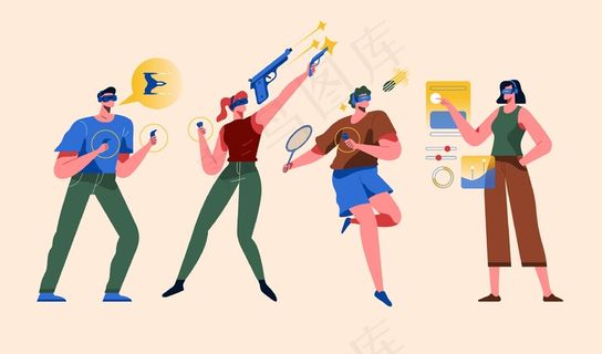 站立和使用虚拟现实耳机的人