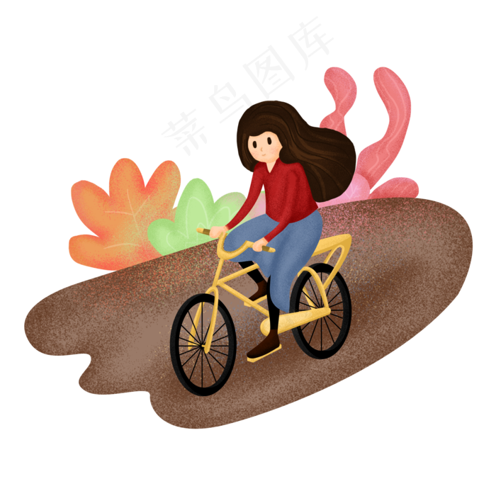 秋季旅游秋游女孩骑自行车手绘插(2000X2000(DPI:300))psd模版下载