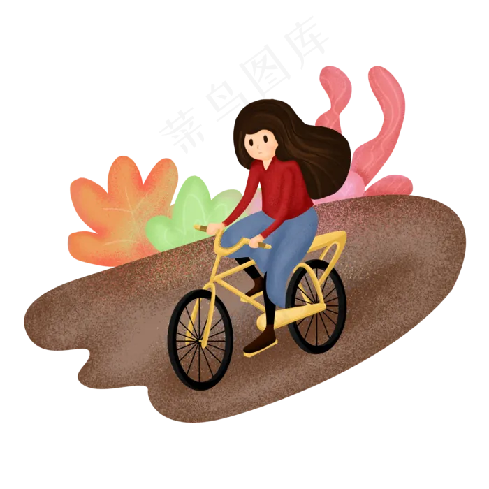 秋季旅游秋游女孩骑自行车手绘插(2000X2000(DPI:300))psd模版下载