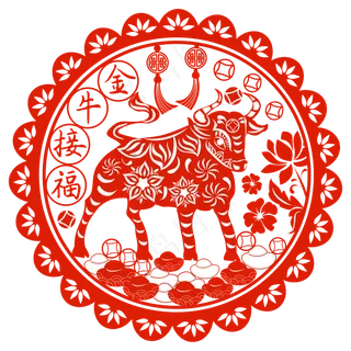 牛年剪纸福字窗花矢量图