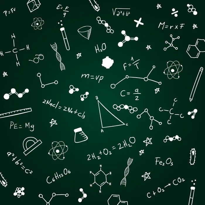 在黑板背景上手工绘制的科学公式eps,ai矢量模版下载
