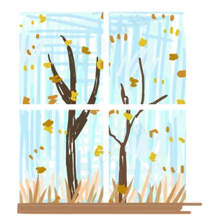 卡通窗外秋分瑟瑟的落叶免扣图