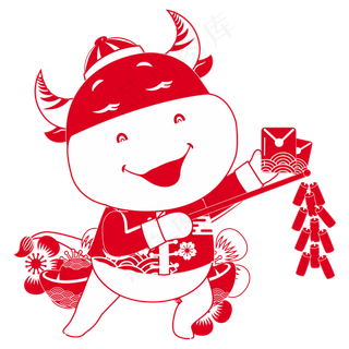 手提鞭炮剪纸牛