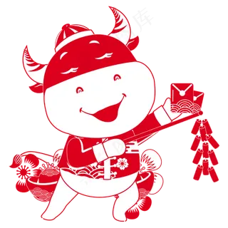 手提鞭炮剪纸牛