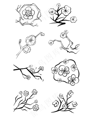 黑白梅花枝可商用元素