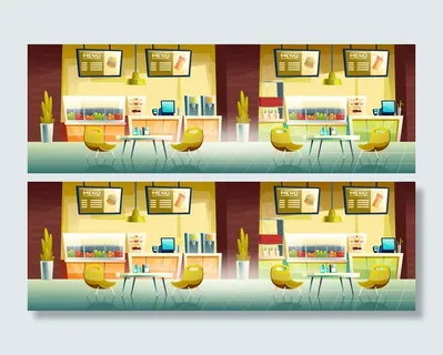 快餐店内部，空荡荡的咖啡厅横幅banner