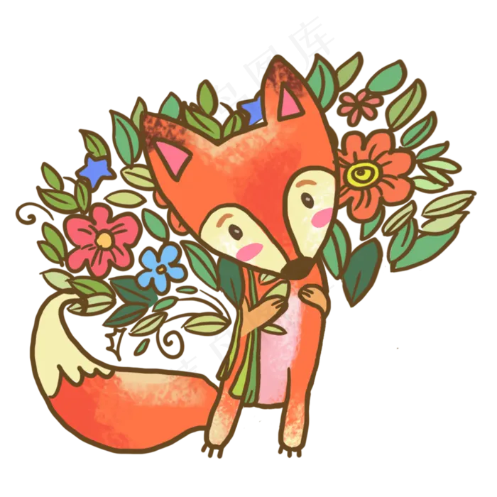 秋天动物狐狸和花素材(2000X2000(DPI:300))psd模版下载