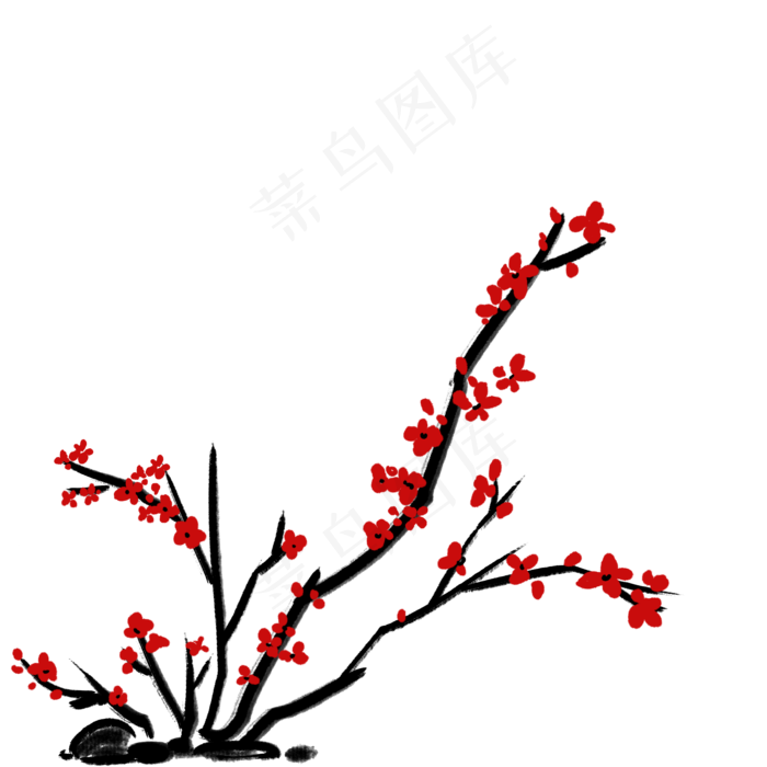 国画中国风水墨红梅梅花梅枝(2000X2000(DPI:300))psd模版下载