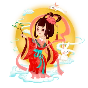 中秋节古典嫦娥玉兔形象人物卡通