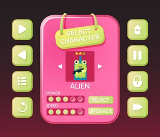 有趣的游戏界面工具包按钮和选择字符菜单