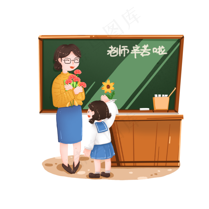 讲台送老师鲜花敬队礼的小学生